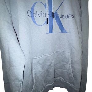 Calvin Klein Light Gray Hoodie with Blue Logo